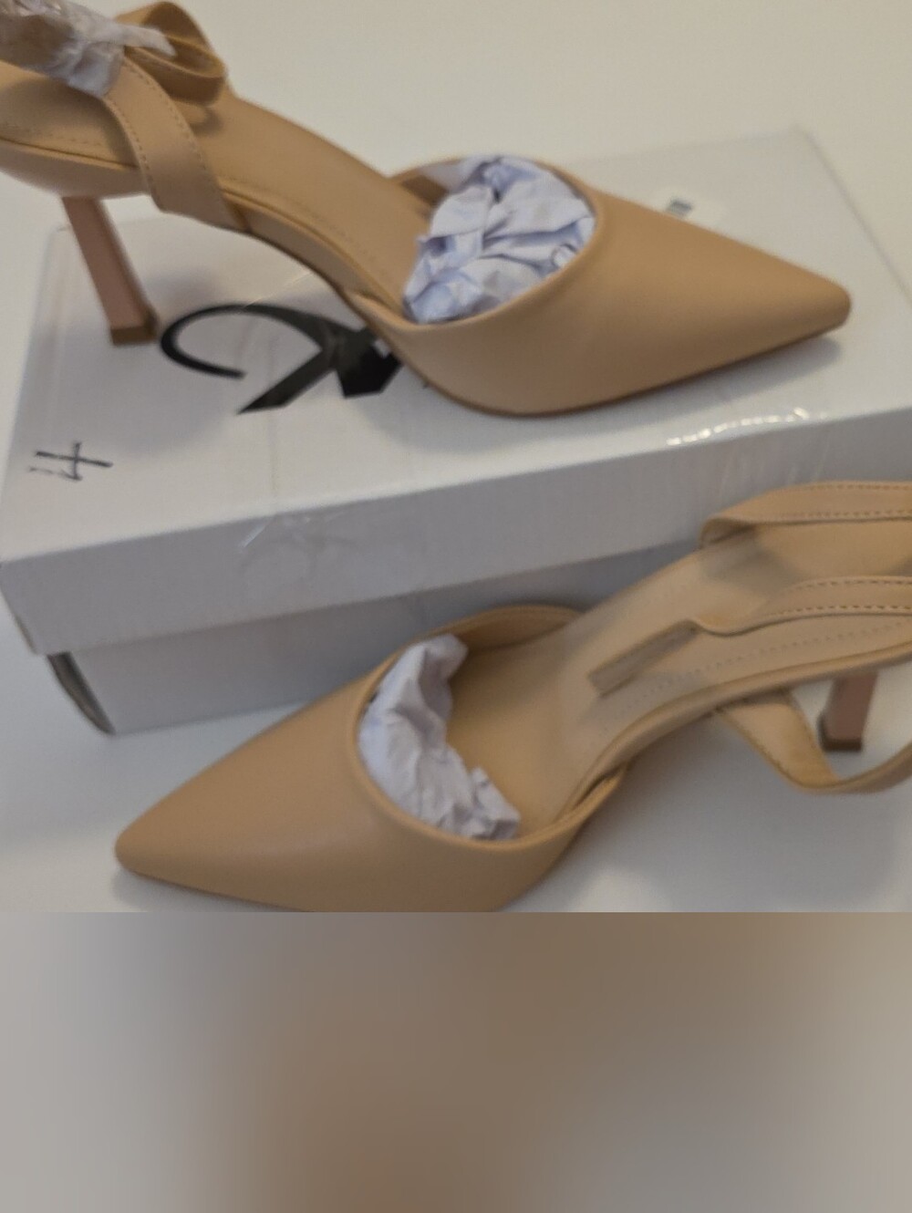 Pointed Toe Slingback Heels in Beige
